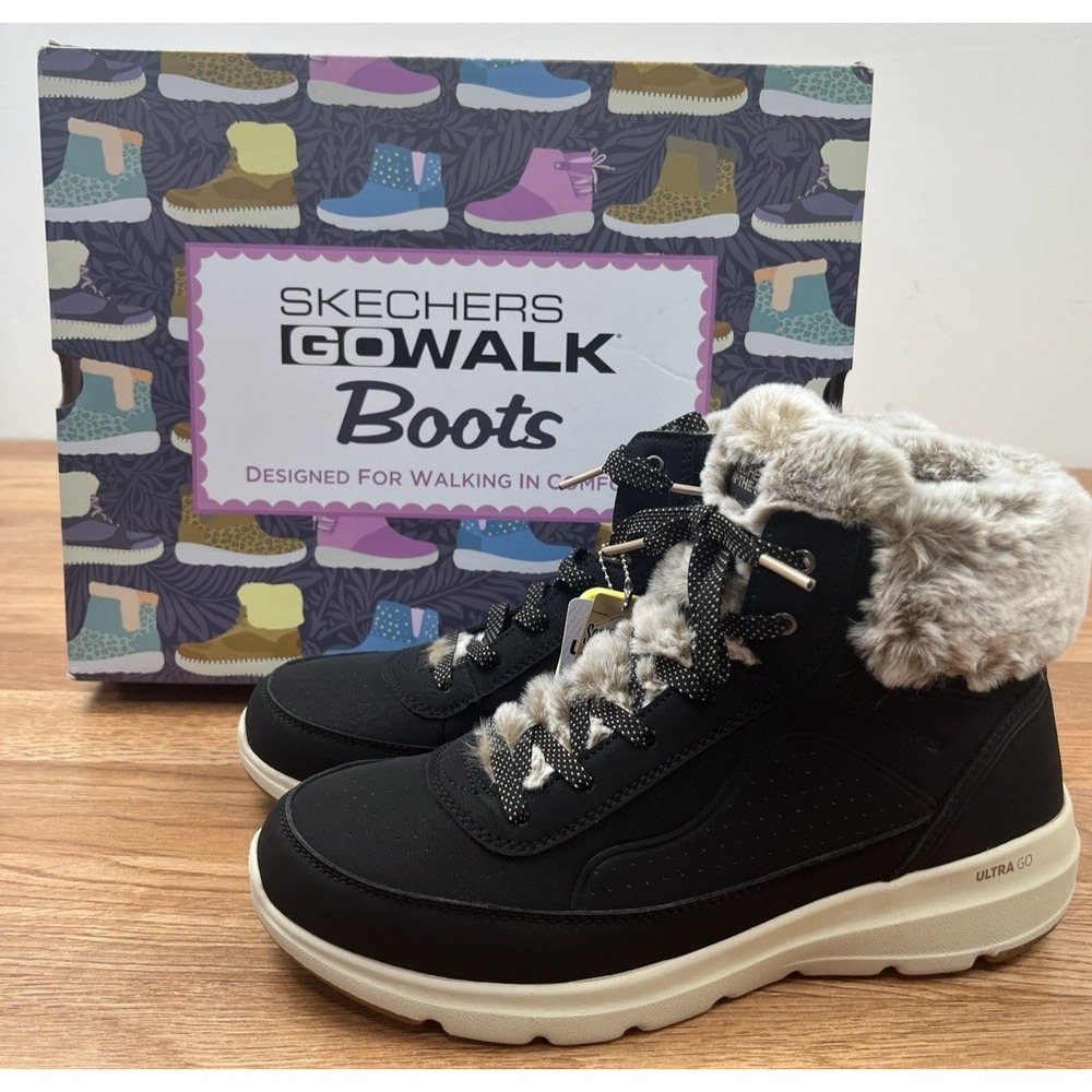 Skechers GoWalk Glacial Ultra Mountain Muse Black Ankle Boots Womens Size 10 NEW